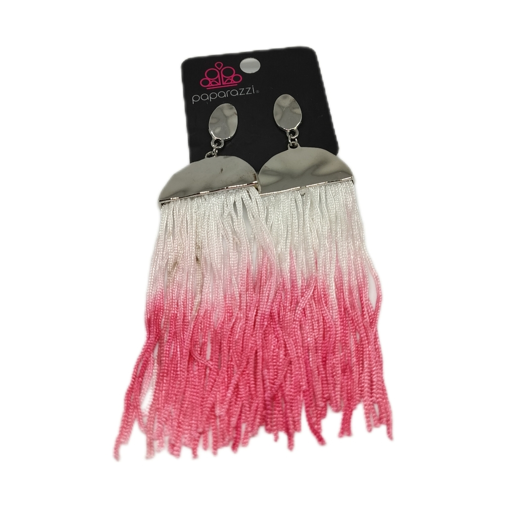 Paparazzi Rope-like White to Pink Tassell Earrings